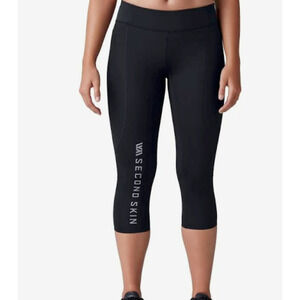 Second Skin athletic gym running lifting Workout Black logo Crop Legging Medium